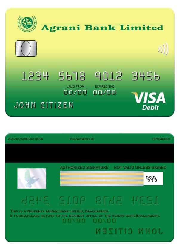 Editable Bangladesh Agrani bank visa card Templates