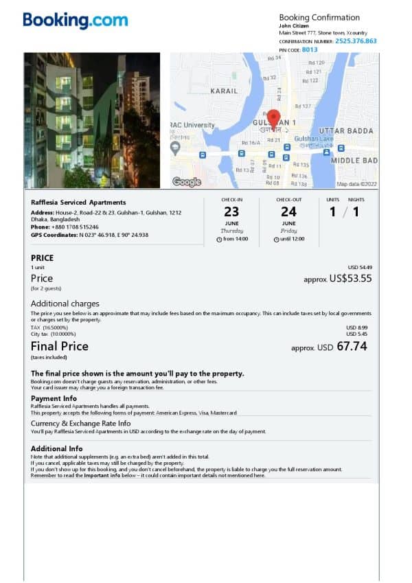 Bangladesh hotel booking confirmation Word and PDF template, 2 pages Bangladesh hotel booking confirmation Word and PDF template, 2 pages