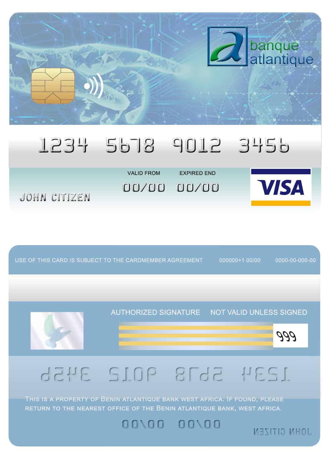 Benin Atlantique bank visa card Editable Benin Atlantique bank visa card Templates
