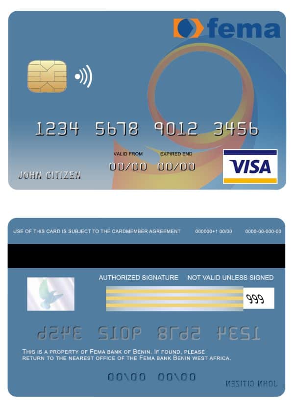 Editable Benin Fema bank visa card Templates