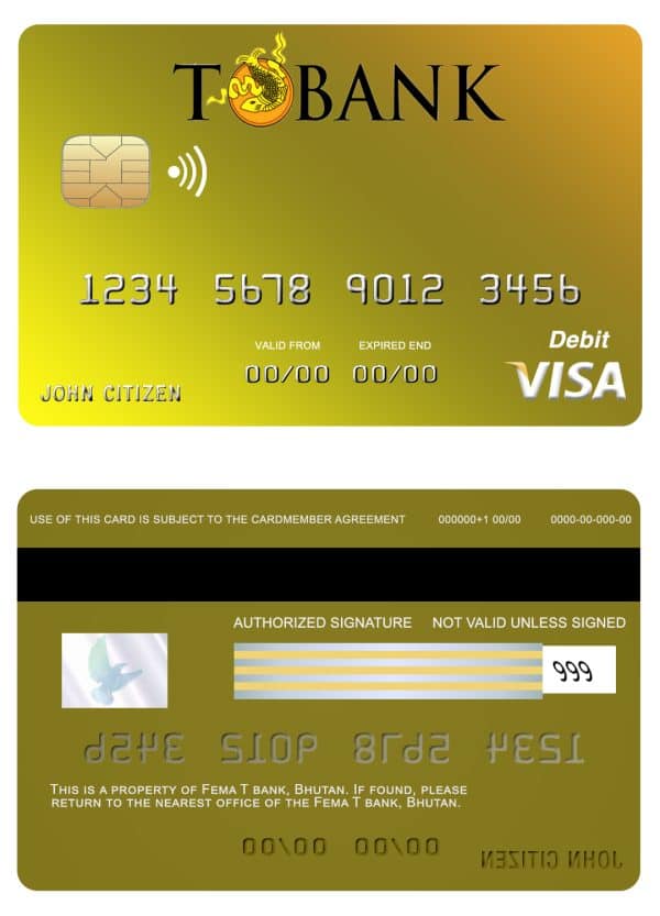 Editable Bhutan T bank visa card Templates