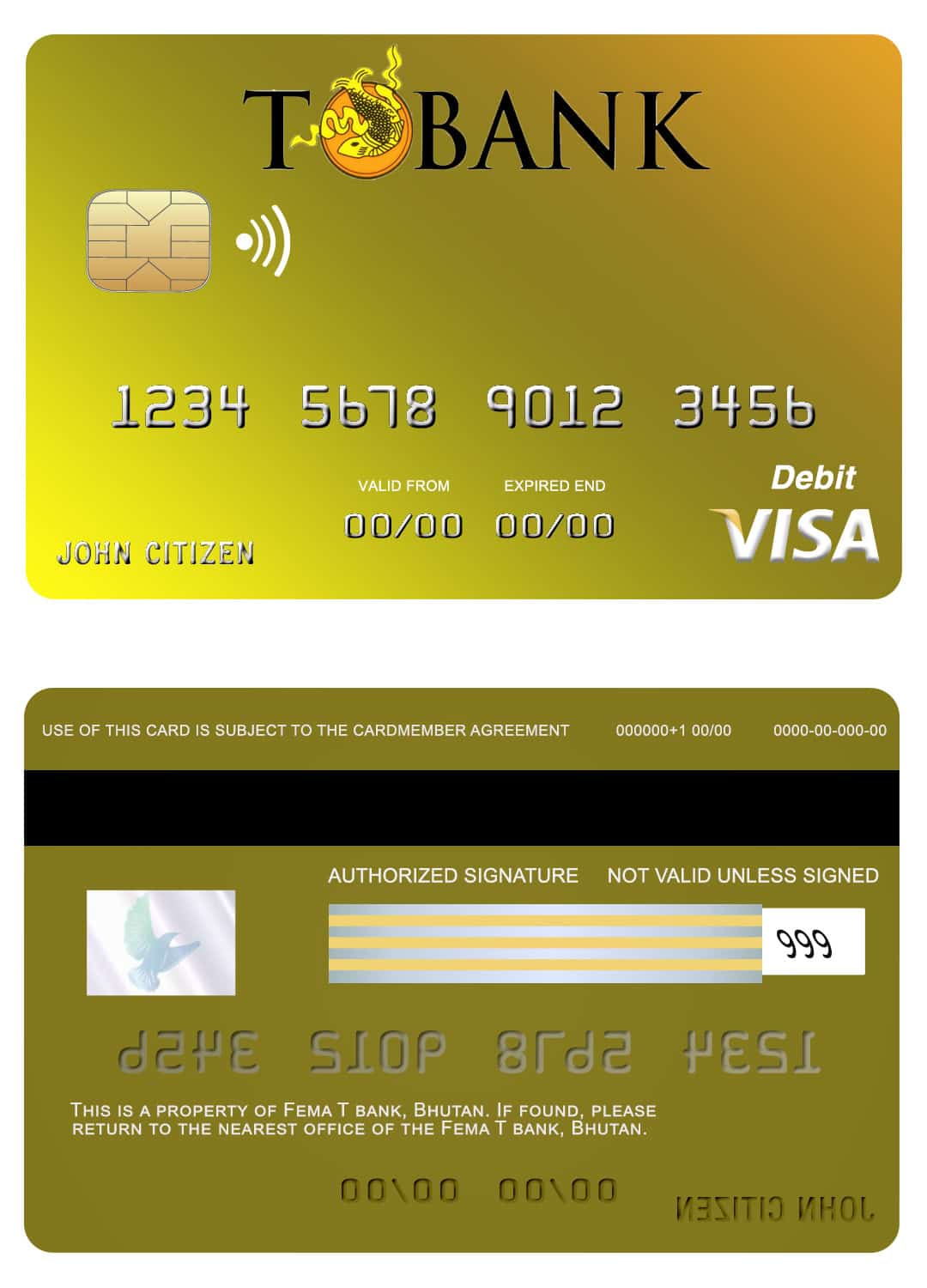 Bhutan T bank visa card Editable Bhutan T bank visa card Templates
