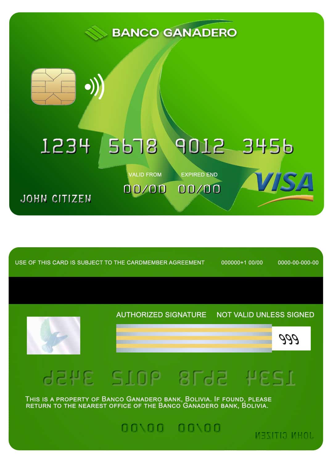Bolivia Ganadero bank visa card Editable Bolivia Ganadero bank visa card Templates