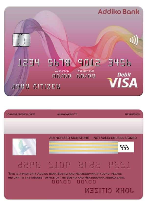 Editable Bosnia and Herzegovina Addiko bank visa card Templates