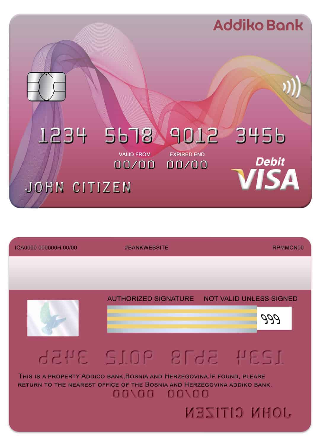 Bosnia and Herzegovina Addiko bank visa card Editable Bosnia and Herzegovina Addiko bank visa card Templates