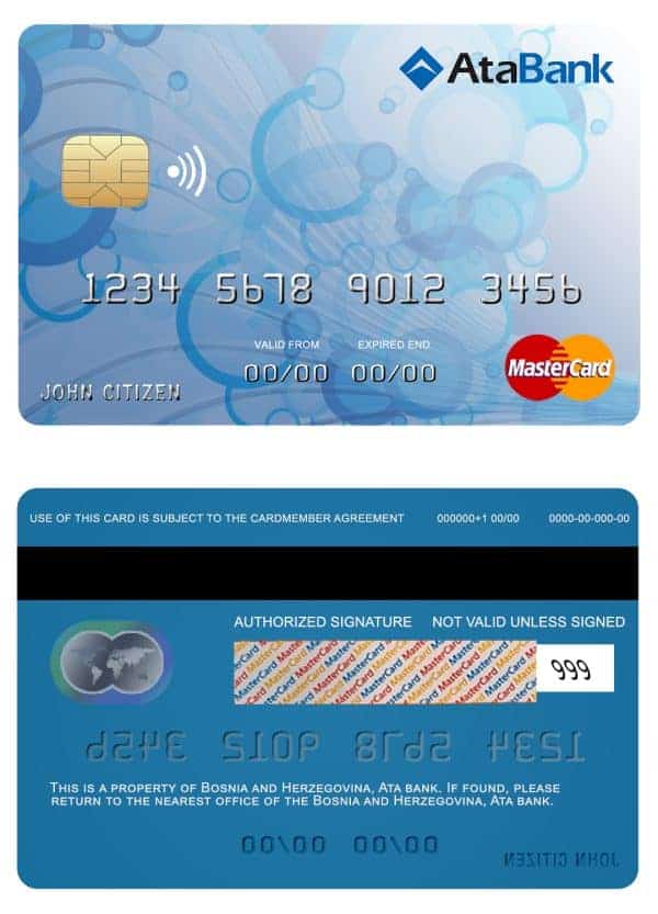 Fillable Bosnia and Herzegovina Ata bank mastercard Templates