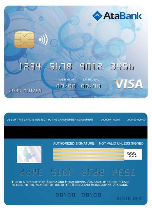 Editable Bosnia and Herzegovina Ata bank visa card Templates