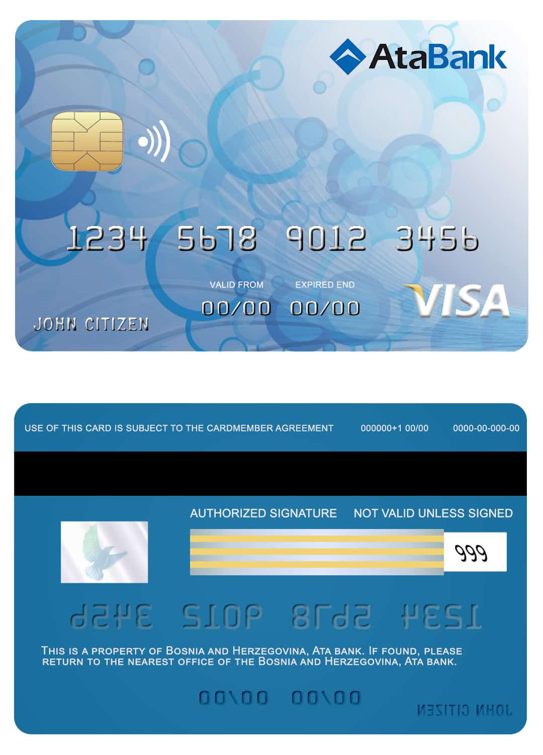 Bosnia and Herzegovina Ata bank visa card Editable Bosnia and Herzegovina Ata bank visa card Templates