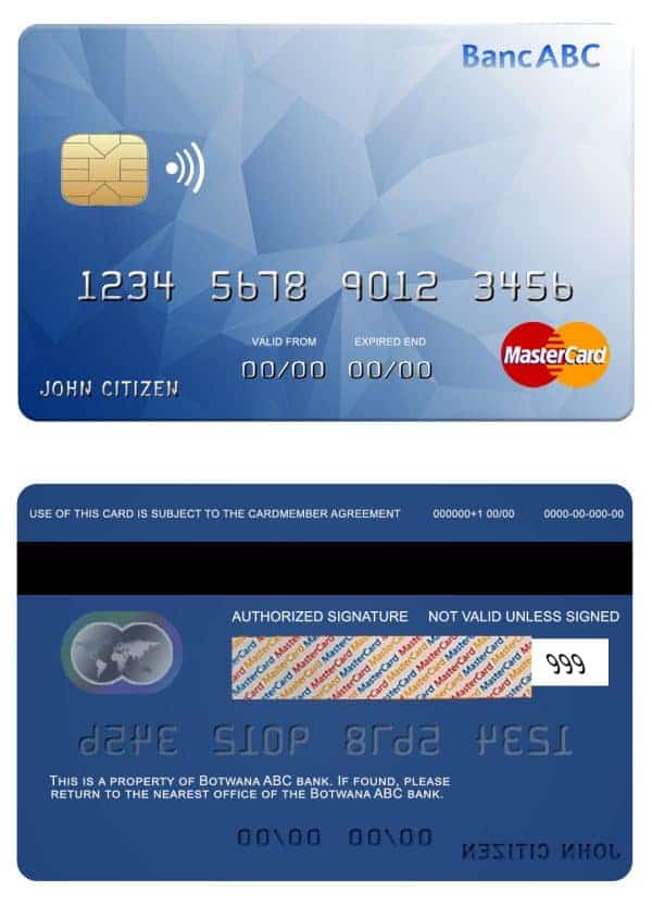 Fillable Bostwana ABC bank mastercard Templates