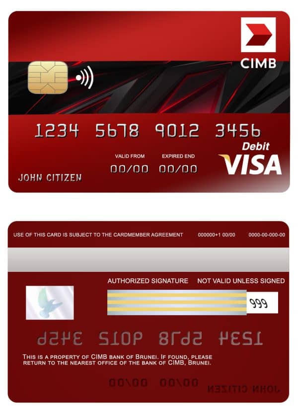 Editable Brunei CIMB Bank visa credit card Templates