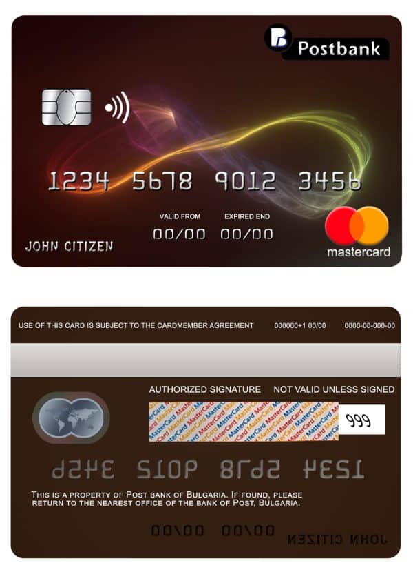 Editable Bulgaria Post Bank mastercard credit card Templates