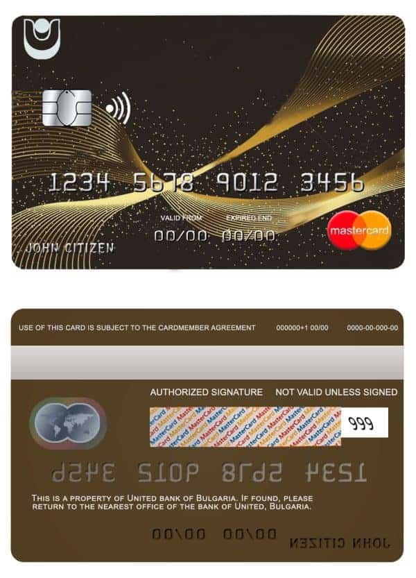 Fillable Bulgaria United Bank mastercard credit card Templates