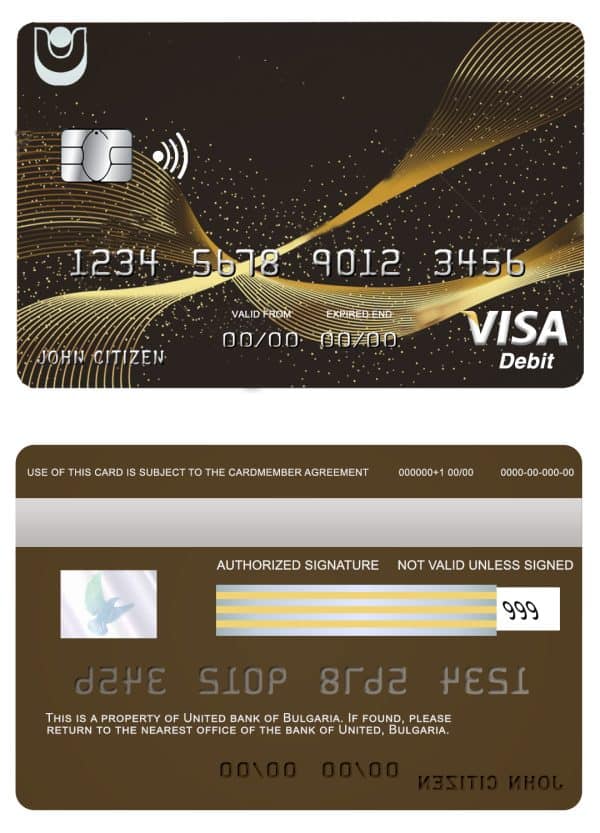 Editable Bulgaria United Bank visa credit card Templates