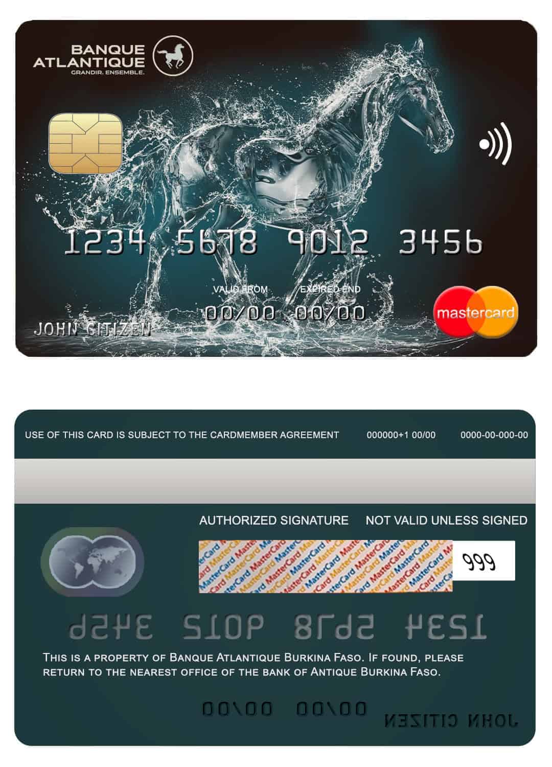 Burkina Faso Atlantique bank mastercard credit card Editable Burkina Faso Atlantique bank mastercard credit card Templates