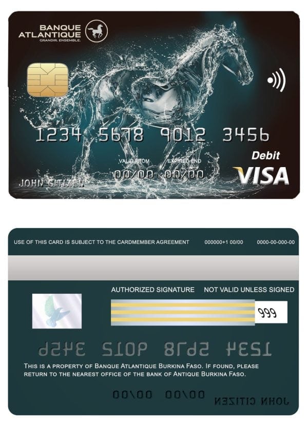 Fillable Burkina Faso Atlantique bank visa credit card Templates