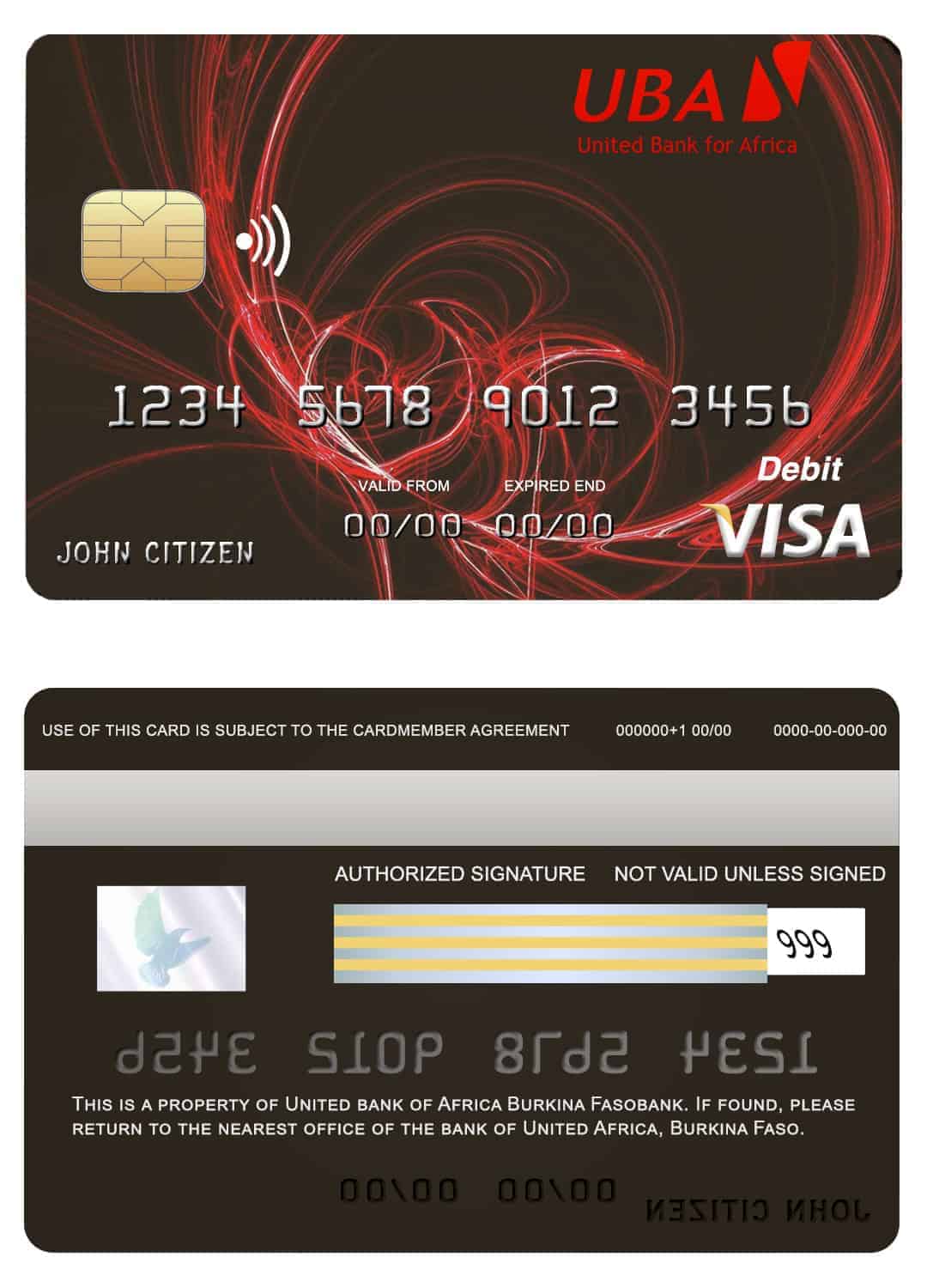 Burkina Faso United bank for Africa visa credit card Editable Burkina Faso United bank for Africa visa credit card Templates