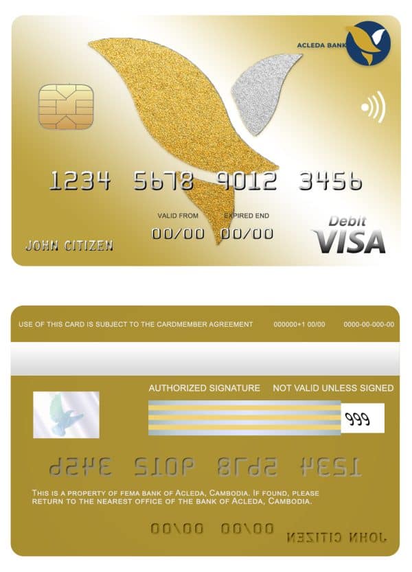 Cambodia Acleda bank visa card template Editable Cambodia Acleda bank visa card Templates