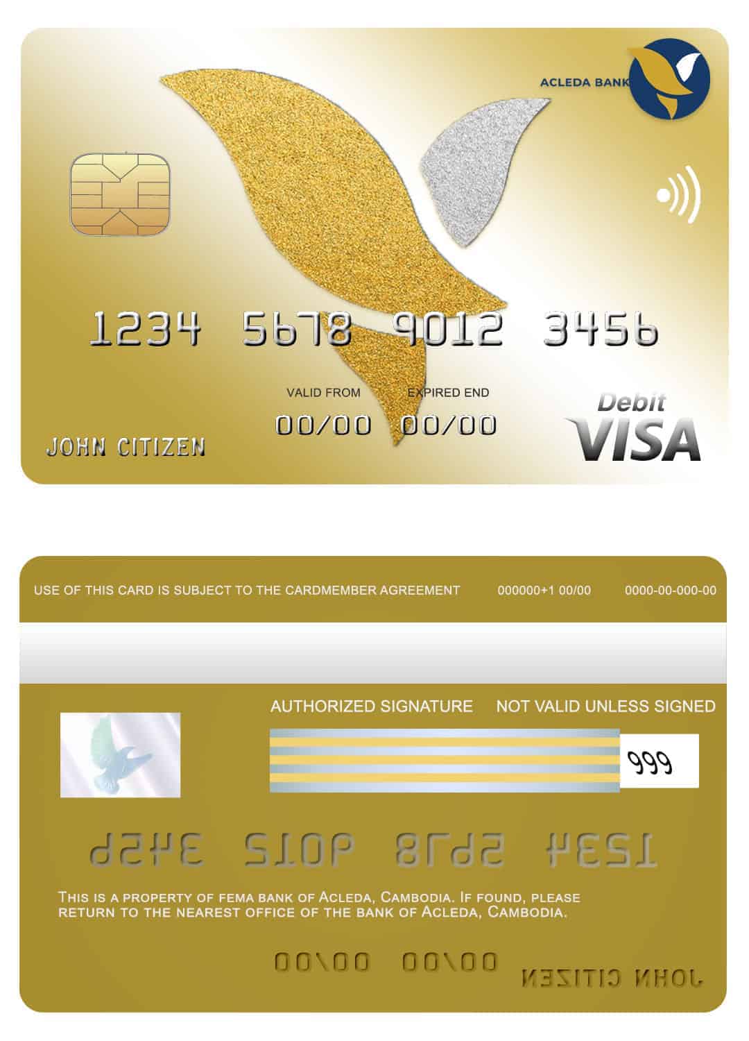 Cambodia Acleda bank visa card template Editable Cambodia Acleda bank visa card Templates