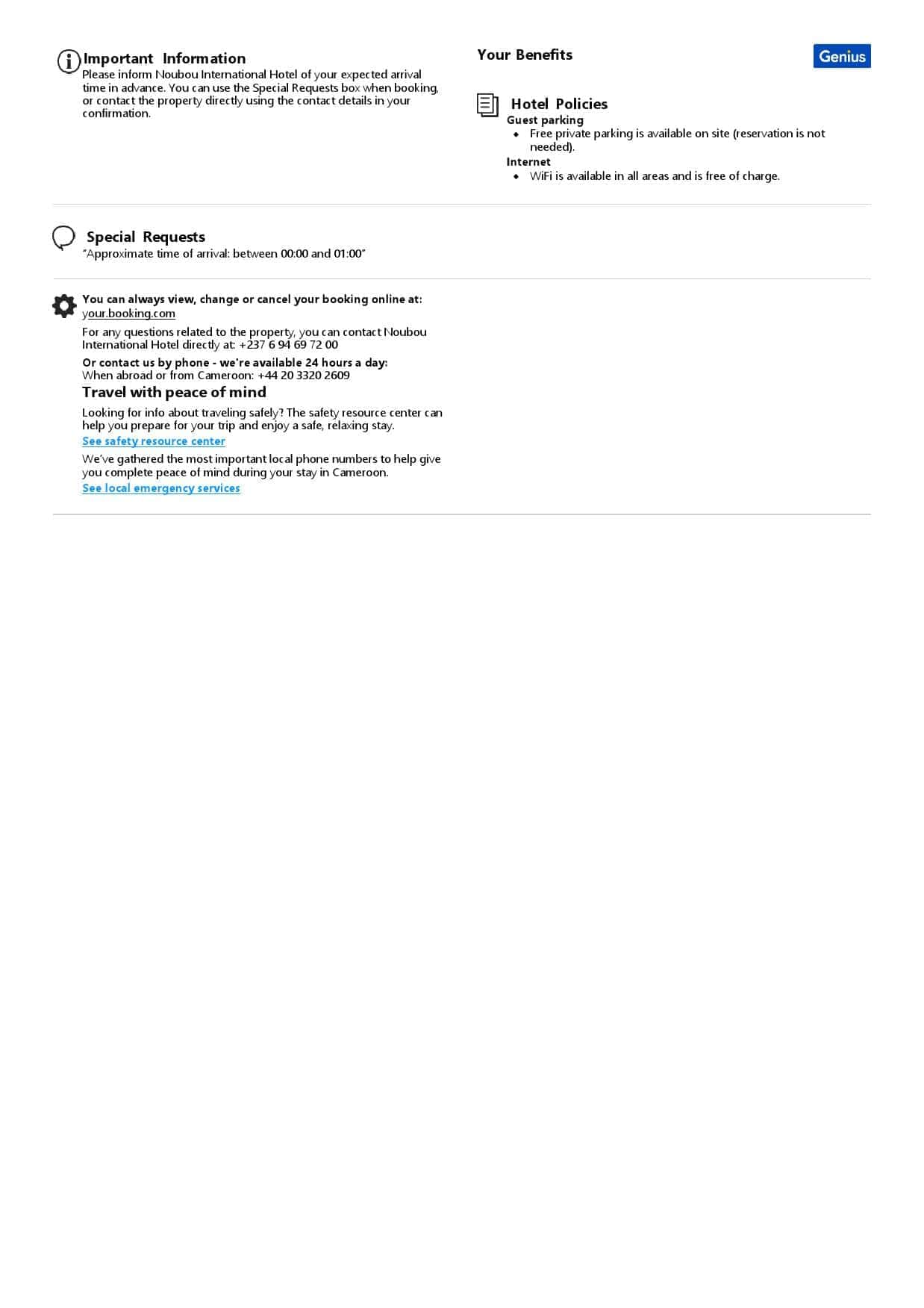 Cameroon hotel booking confirmation Word and PDF template, 2 pages Cameroon hotel booking confirmation Word and PDF template, 2 pages