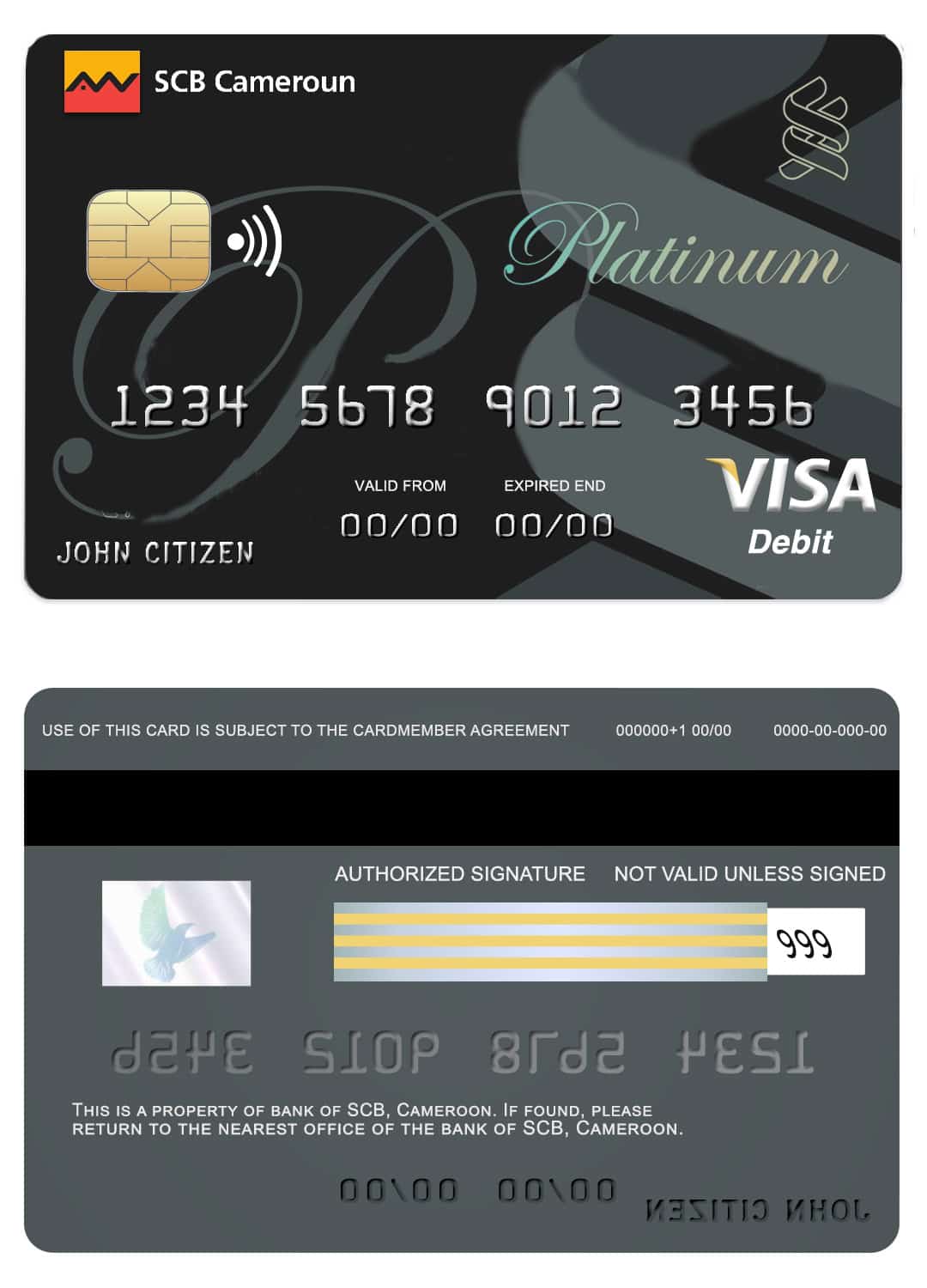Cameroon SCB bank visa credit card Editable Cameroon SCB bank visa credit card Templates