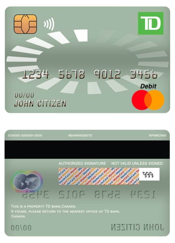 Canada TD bank mastercard debit card Fillable Canada TD bank mastercard debit card Templates