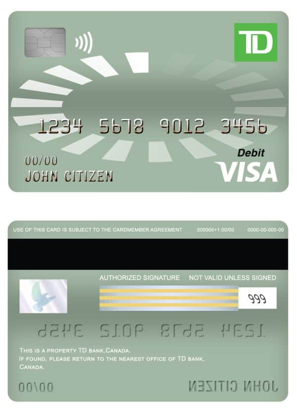 Canada TD bank visa debit card Editable Canada TD bank visa debit card Templates