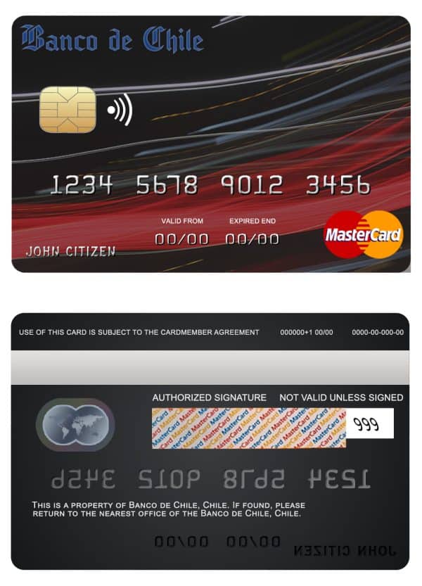 Chile Banco de Chile bank mastercard Editable Chile Banco de Chile bank mastercard Templates
