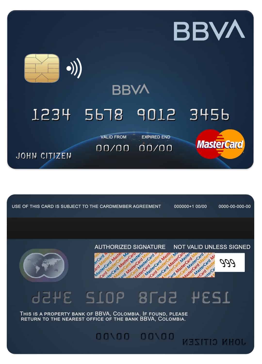 Colombia BBVA bank mastercard credit card Editable Colombia BBVA bank mastercard credit card Templates
