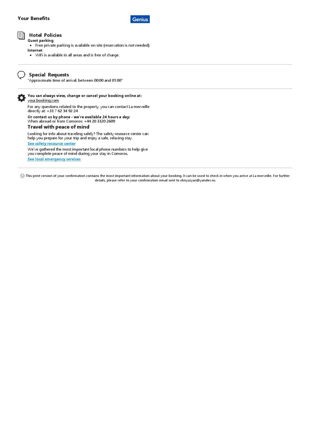 Comoros hotel booking confirmation Word and PDF template, 2 pages Comoros hotel booking confirmation Word and PDF template, 2 pages