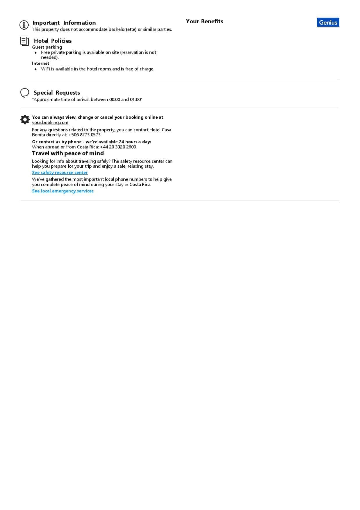 Costa Rica hotel booking confirmation Word and PDF template, 2 pages Costa Rica hotel booking confirmation Word and PDF template, 2 pages