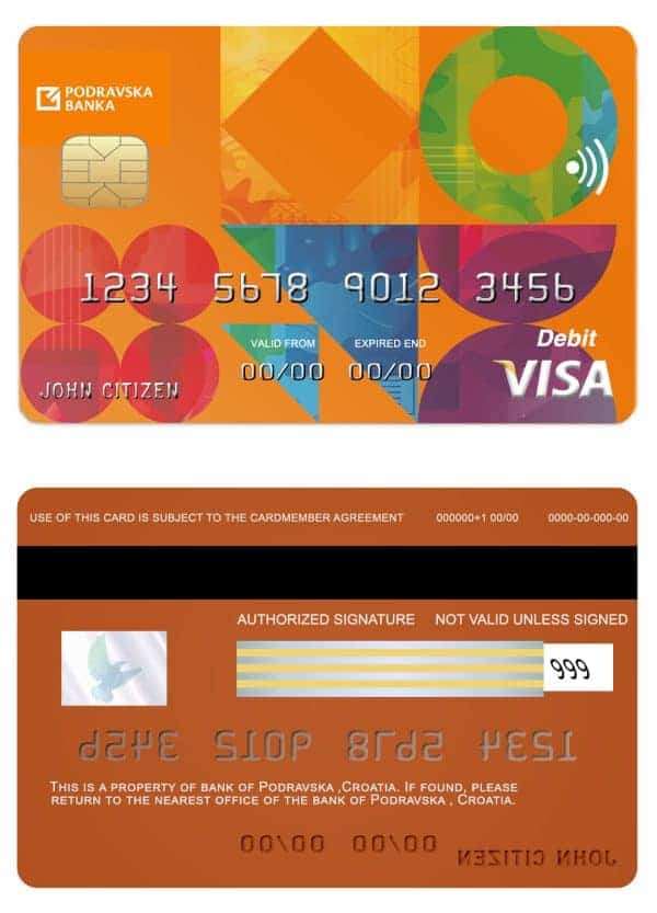 Croatia Podravska bank visa credit card Editable Croatia Podravska bank visa credit card Templates