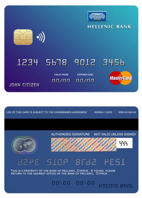Cyprus Hellenic bank mastercard credit card Editable Cyprus Hellenic bank mastercard credit card Templates