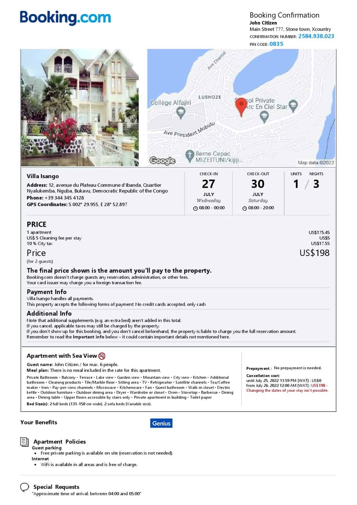 Democratic Republic of the Congo hotel booking confirmation Word and PDF template, 2 pages Democratic Republic of the Congo hotel booking confirmation Word and PDF template, 2 pages