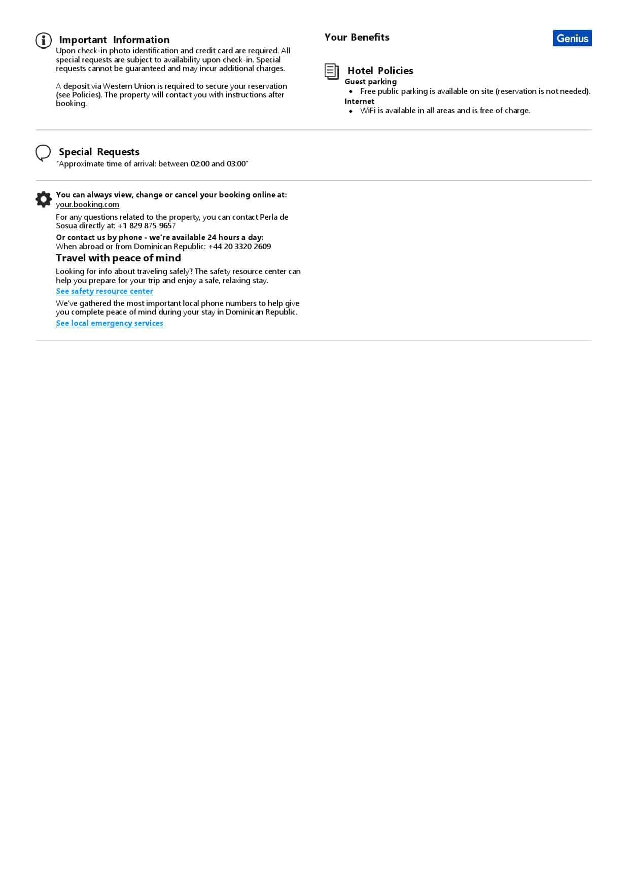 Dominican Republic hotel booking confirmation Word and PDF template, 2 pages Dominican Republic hotel booking confirmation Word and PDF template, 2 pages