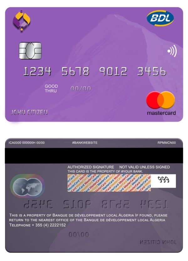 Editable Algeria Banque de developement mastercard Templates