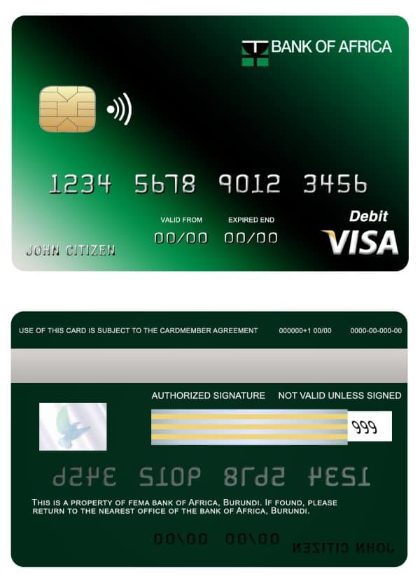 Editable Burundi Africa visa credit card Templates Editable Burundi Africa visa credit card Templates