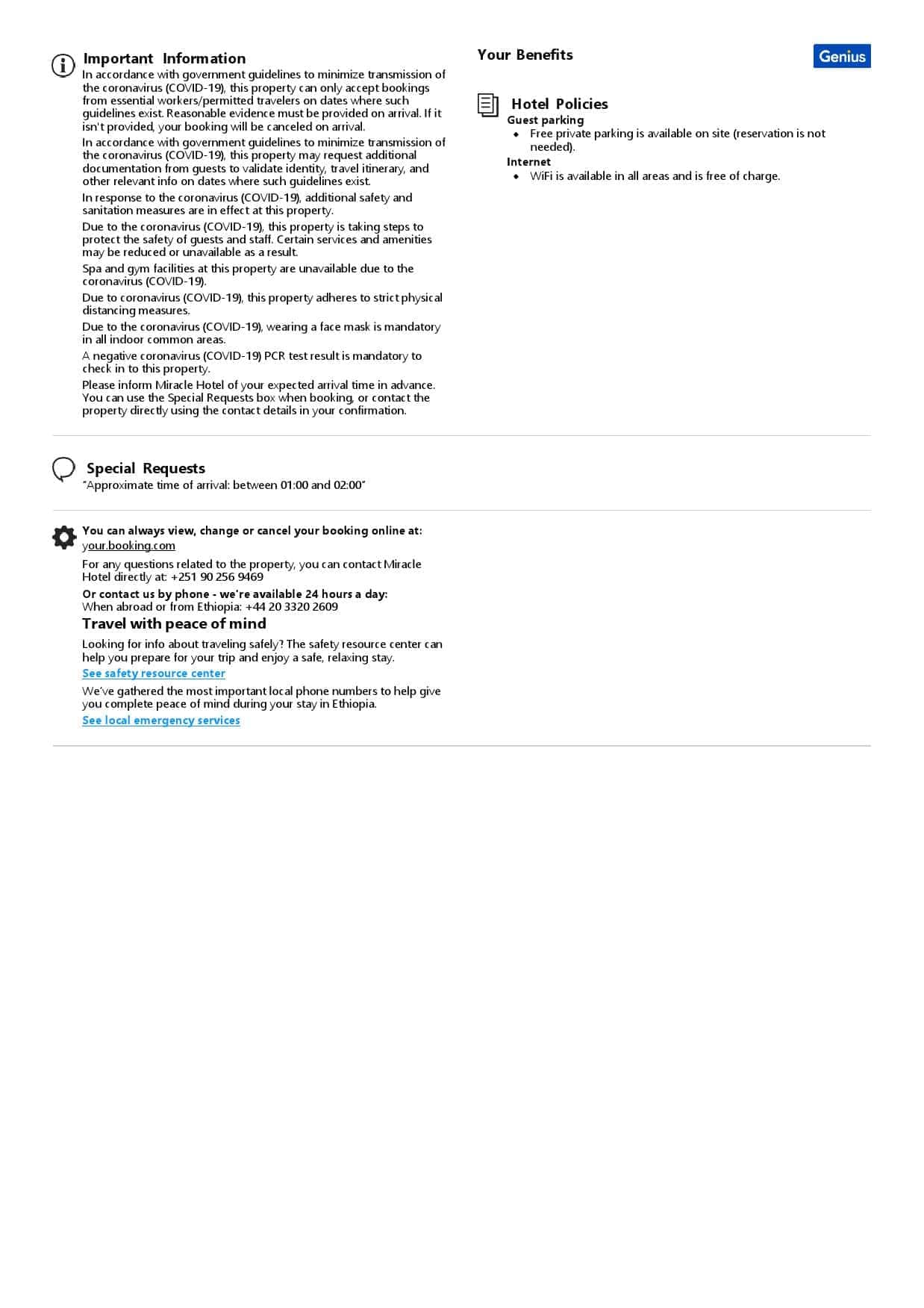 Ethiopia hotel booking confirmation Word and PDF template, 2 pages Ethiopia hotel booking confirmation Word and PDF template, 2 pages
