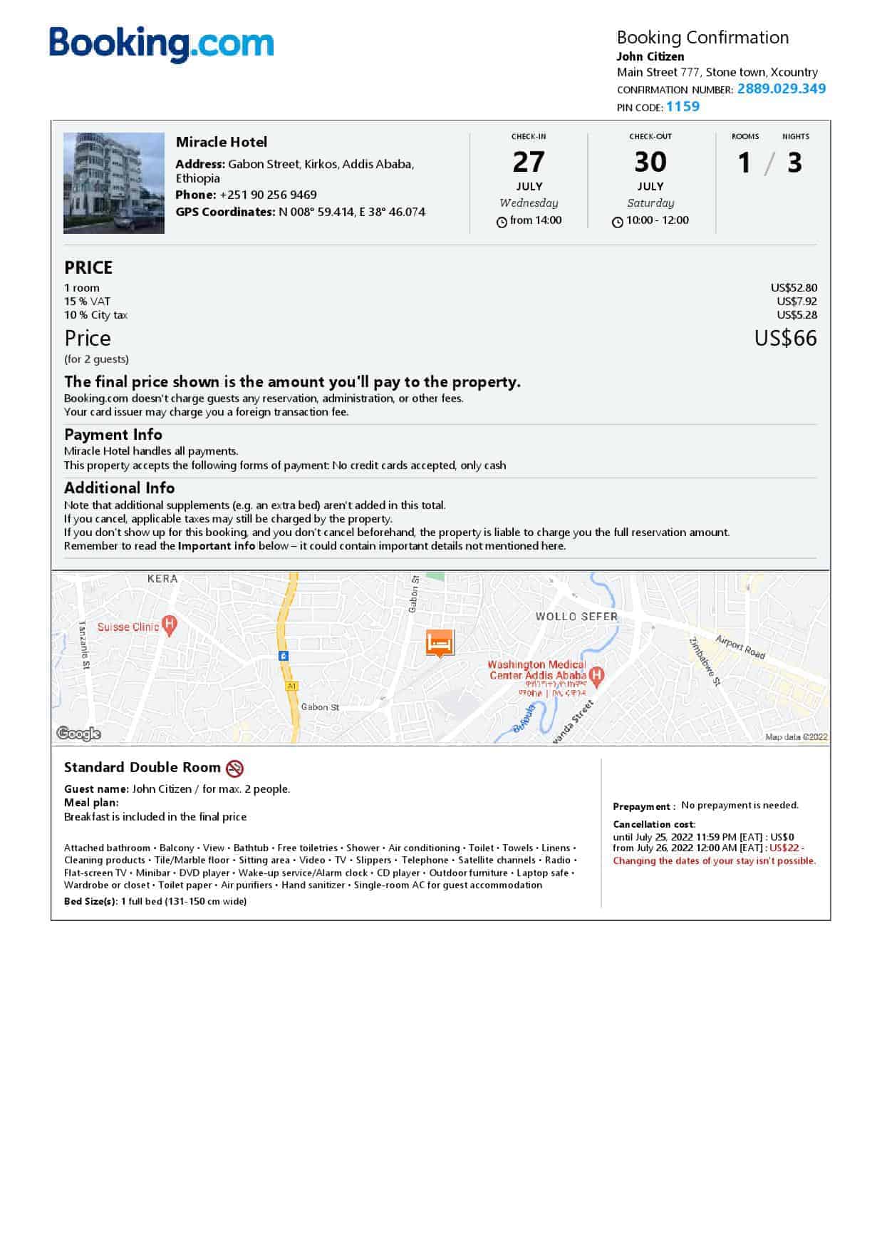 Ethiopia hotel booking confirmation Word and PDF template, 2 pages Ethiopia hotel booking confirmation Word and PDF template, 2 pages