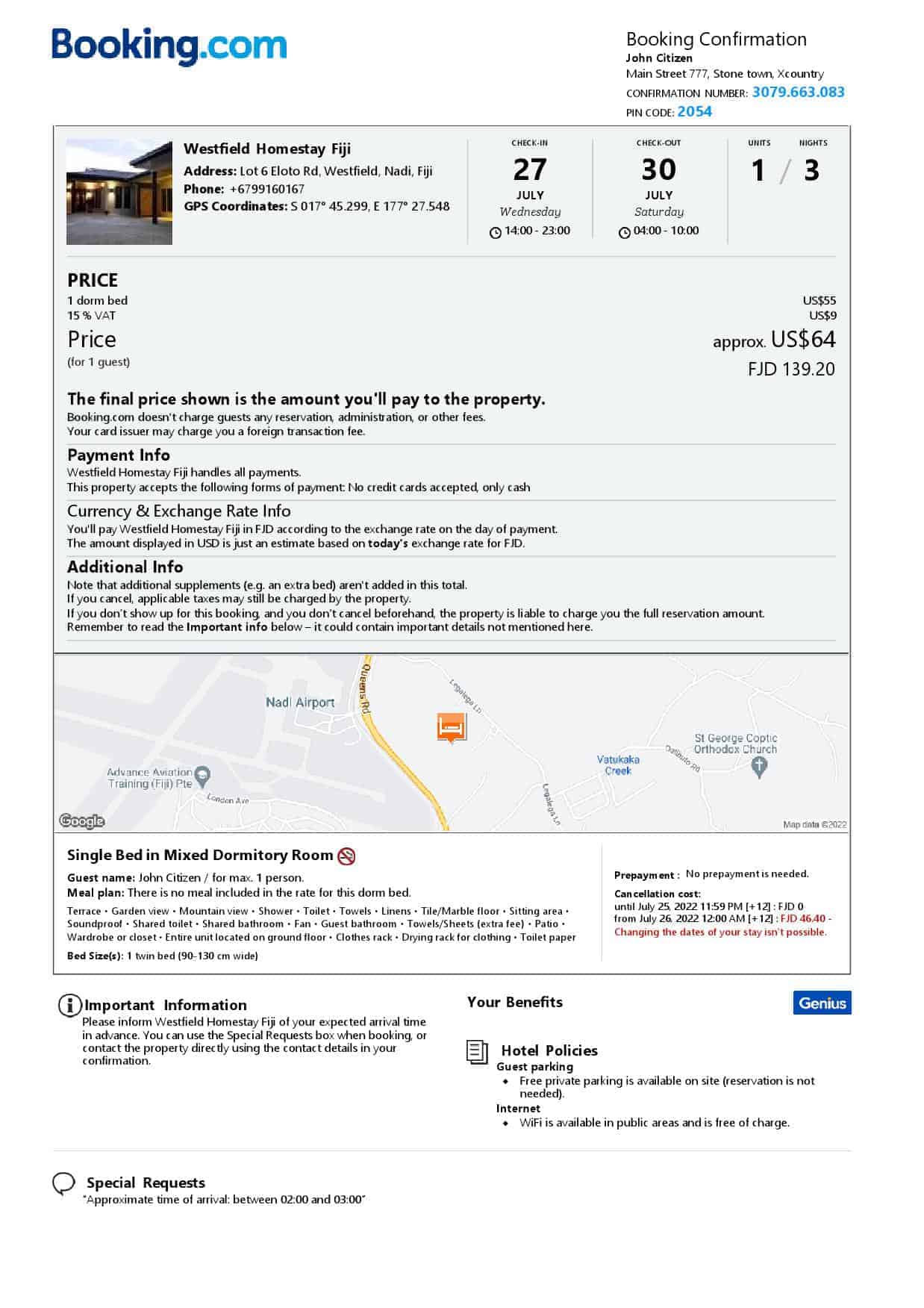 Fiji hotel booking confirmation Word and PDF template, 2 pages Fiji hotel booking confirmation Word and PDF template, 2 pages