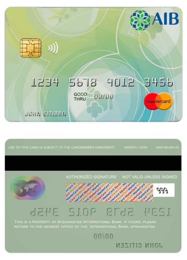 Fillable Afghanistan International Bank mastercard Templates