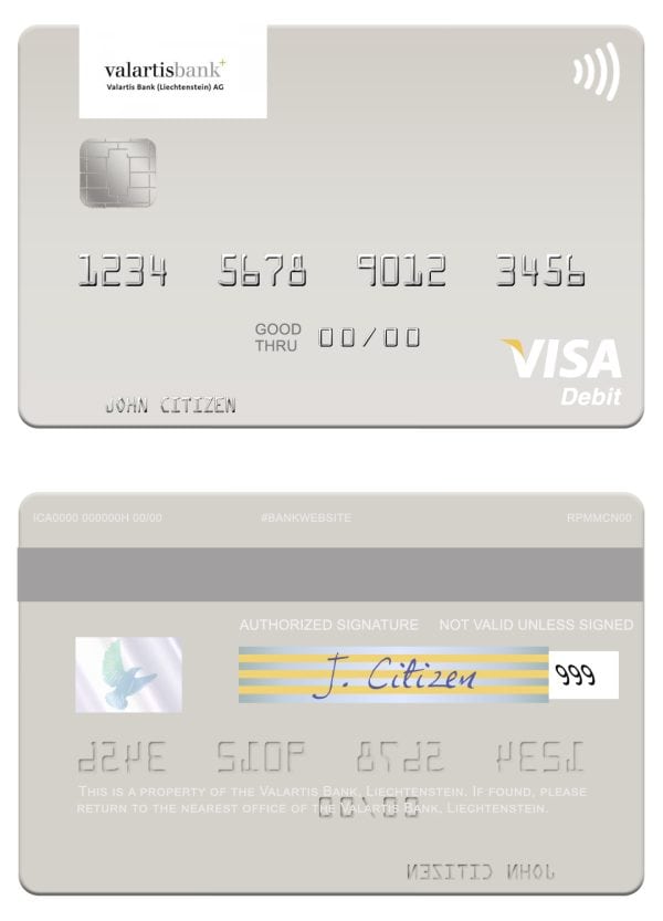 Fillable Liechtenstein Valartis Bank visa card Templates