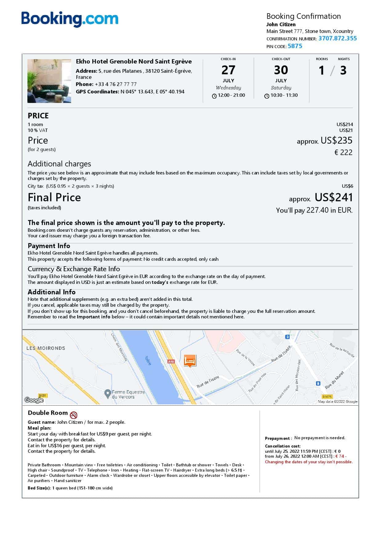 France hotel booking confirmation Word and PDF template, 2 pages France hotel booking confirmation Word and PDF template, 2 pages