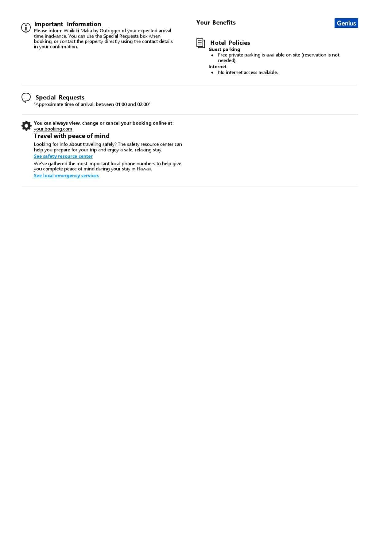 Hawaii hotel booking confirmation Word and PDF template, 2 pages Hawaii hotel booking confirmation Word and PDF template, 2 pages