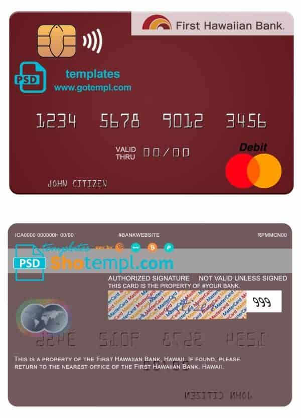 Hawaii First Hawaiian Bank mastercard Editable Hawaii First Hawaiian Bank mastercard Templates