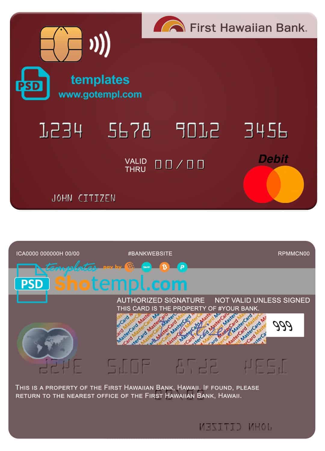 Hawaii First Hawaiian Bank mastercard Editable Hawaii First Hawaiian Bank mastercard Templates