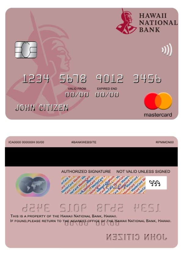 Hawaii National Bank mastercard Editable Hawaii National Bank mastercard Templates