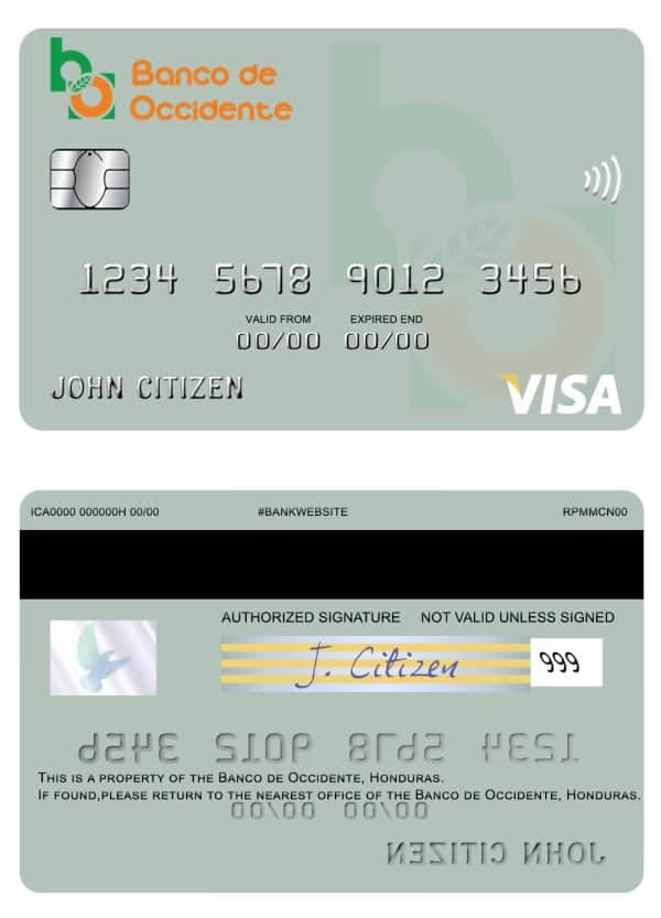 Honduras Banco de Occidente visa card Fillable Honduras Banco de Occidente visa card Templates