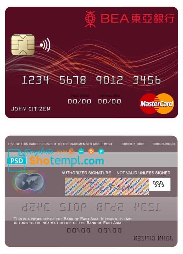 Hong Kong Bank of East Asia mastercard Fillable Hong Kong Bank of East Asia mastercard Templates