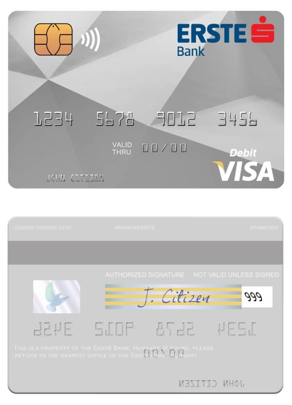 Hungary Erste Bank visa card Editable Hungary Erste Bank visa card Templates