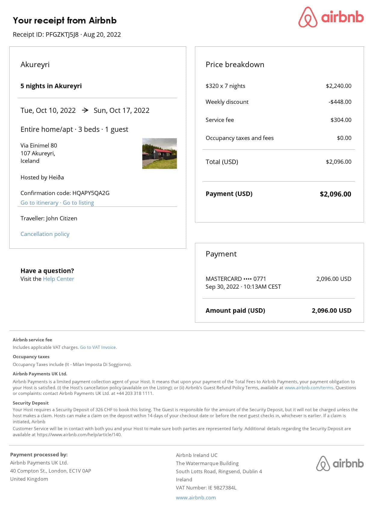 Iceland Airbnb Iceland Airbnb booking confirmation Word and PDF template